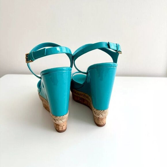 GUCCI Turquoise Patent Leather Espadrille Cork Wedge Sandals Size 38.5 US 8.5 - Picture 12 of 12